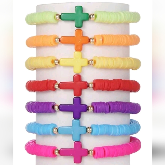 Kids Stackable Clay Beaded Bracelet with Cross-4 pcs Set - Picture 5 of 7